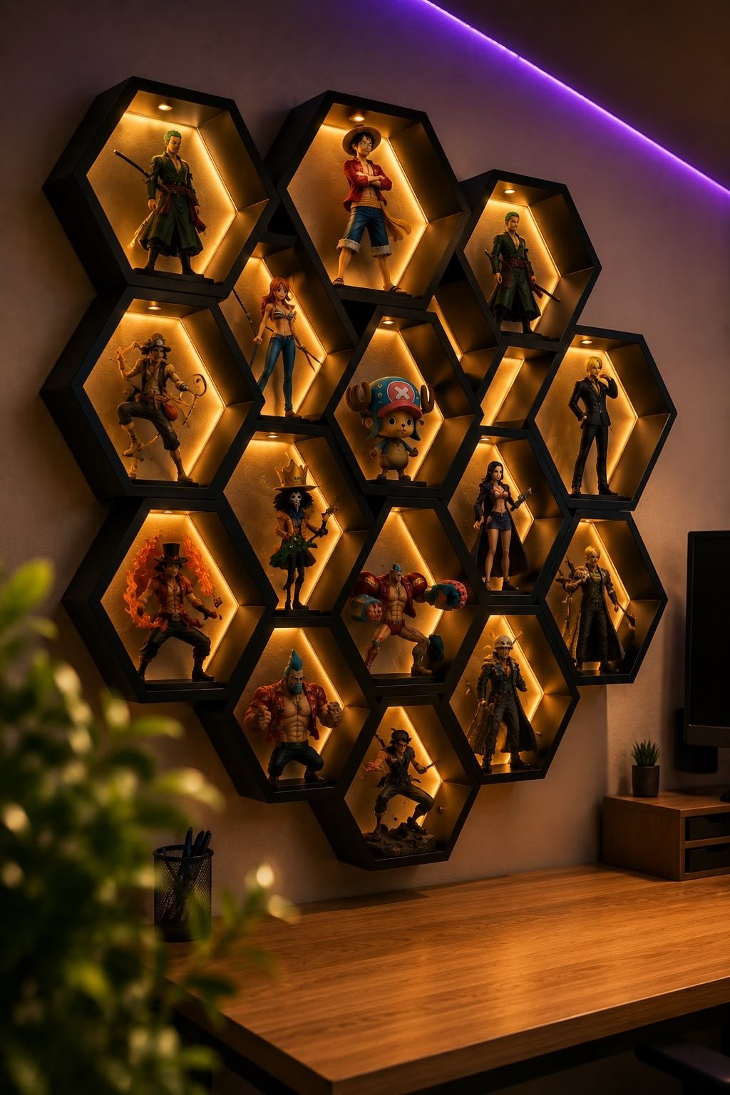 Estantería de figuras coleccionables (ejemplo conceptual)